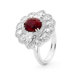 White Gold 3.06 Carat Unheated Mozambique Ruby and White Diamond Dress Ring