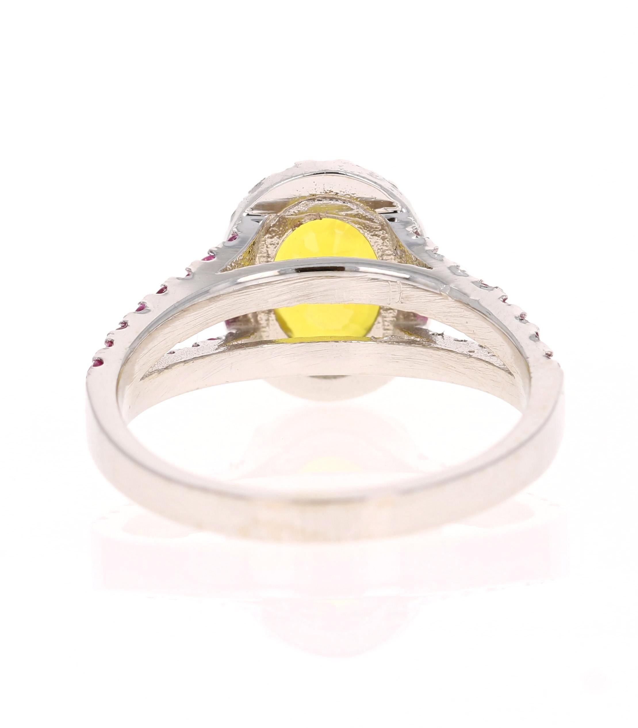 Oval Cut 3.06 Carat Yellow Sapphire Pink Sapphire Diamond 14 Karat White Gold Ring