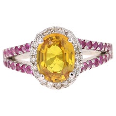 3.06 Carat Yellow Sapphire Pink Sapphire Diamond 14 Karat White Gold Ring