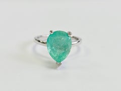 LIQUIDATION, 3.06 Carats Colombian Emerald Pear Shape Ring White 14K