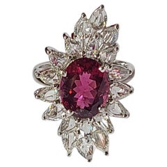 3.06 Carats, Rubellite & Rose Cut Diamonds Cocktail/ Engagement Ring