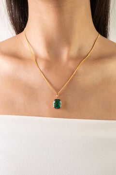 3.06 CTW Natural Oval Cut Emerald Prong Set Pendant in 14K Yellow Gold For Her
