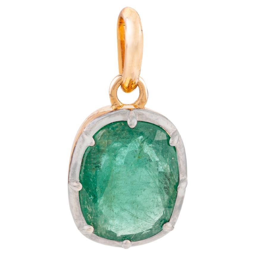 3.06 CTW Natural Oval Cut Emerald Prong Set Pendant in 18K Yellow Gold For Her