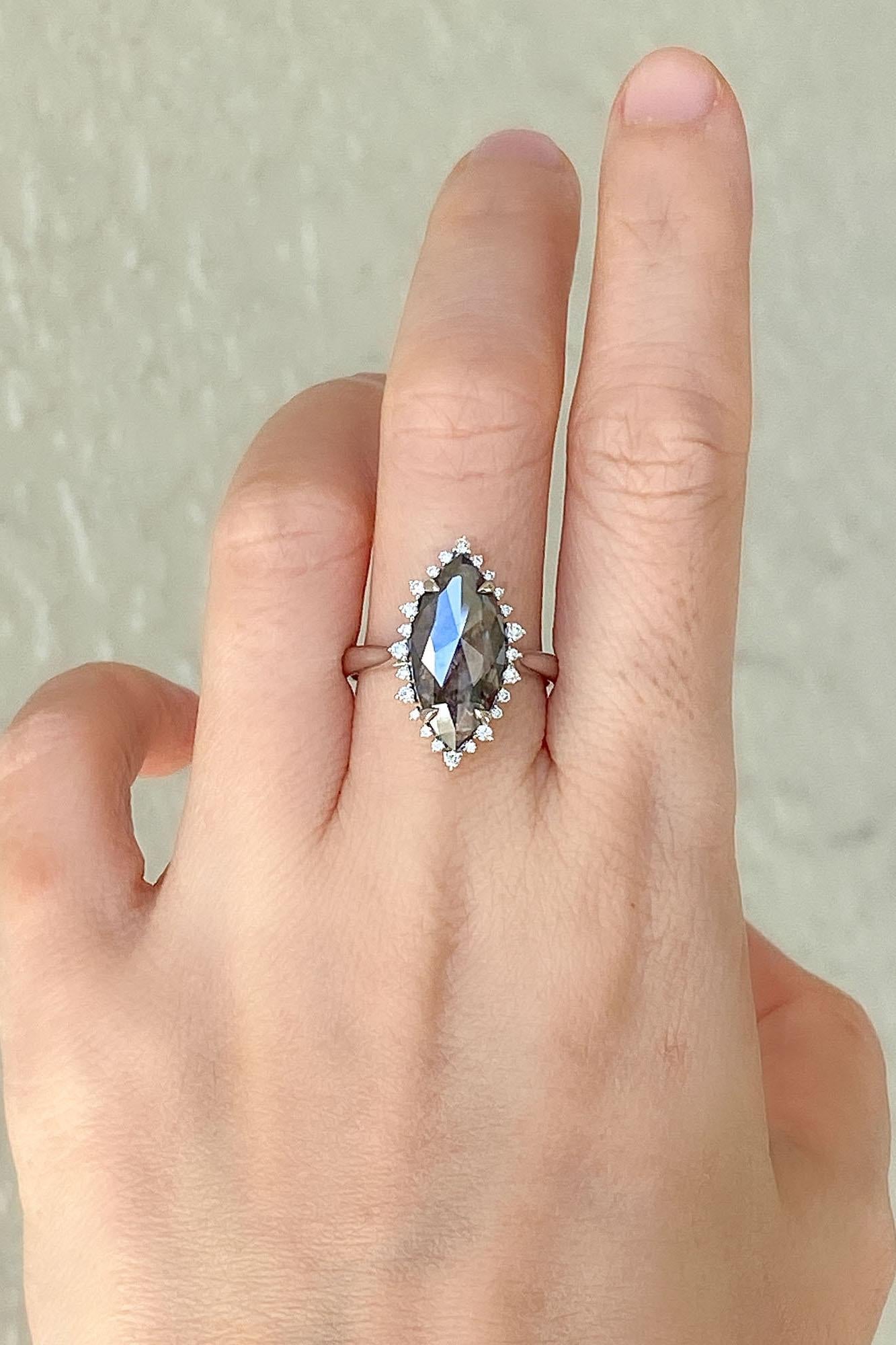 3.06 Salt and Pepper Marquise Diamond Halo Ring 14 Karat White Gold AD2269 In New Condition In Osprey, FL