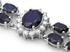 30.60 Natural Blue Sapphire and Diamond 14K Solid White Gold Bracelet