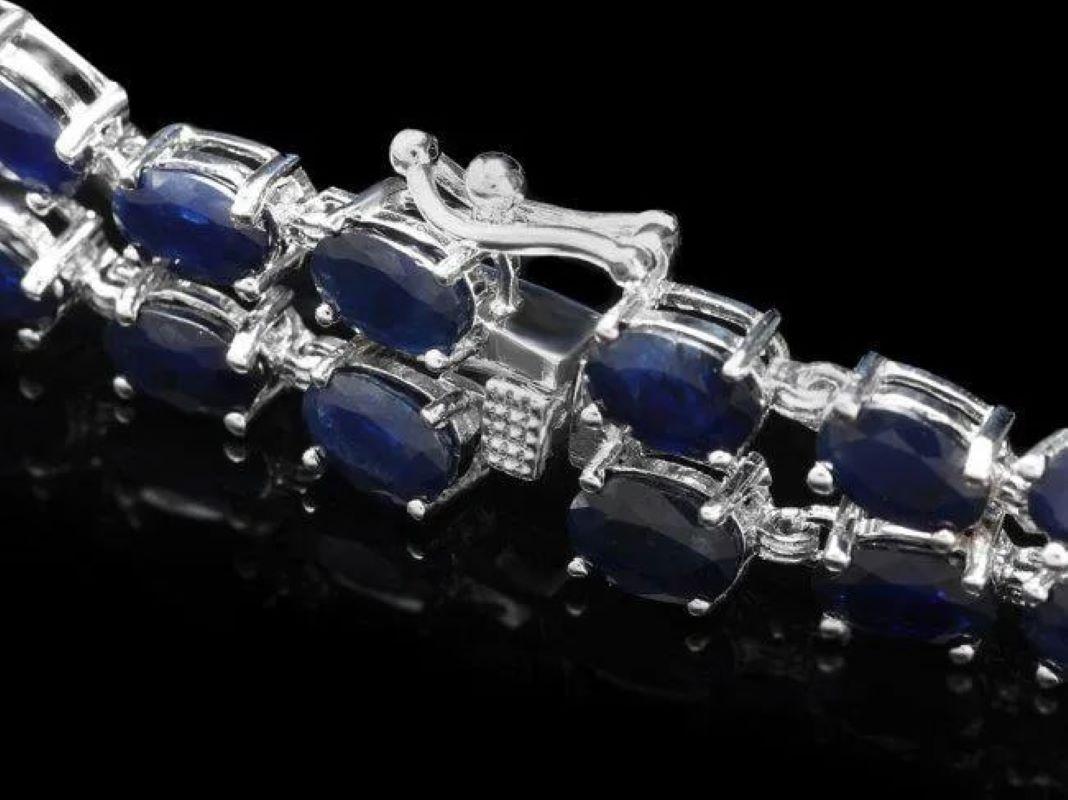 30,60 Natürlicher blauer Saphir und Diamant 14K Massiv Weißgold Armband (Gemischter Schliff) im Angebot