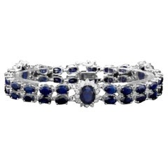 30.60 Natural Blue Sapphire and Diamond 14K Solid White Gold Bracelet