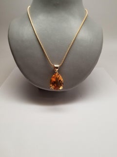 NEW GAL CERT 30.65Ct Mandarin Orange Color Citrine Pear Shape Pendant 14K Gold