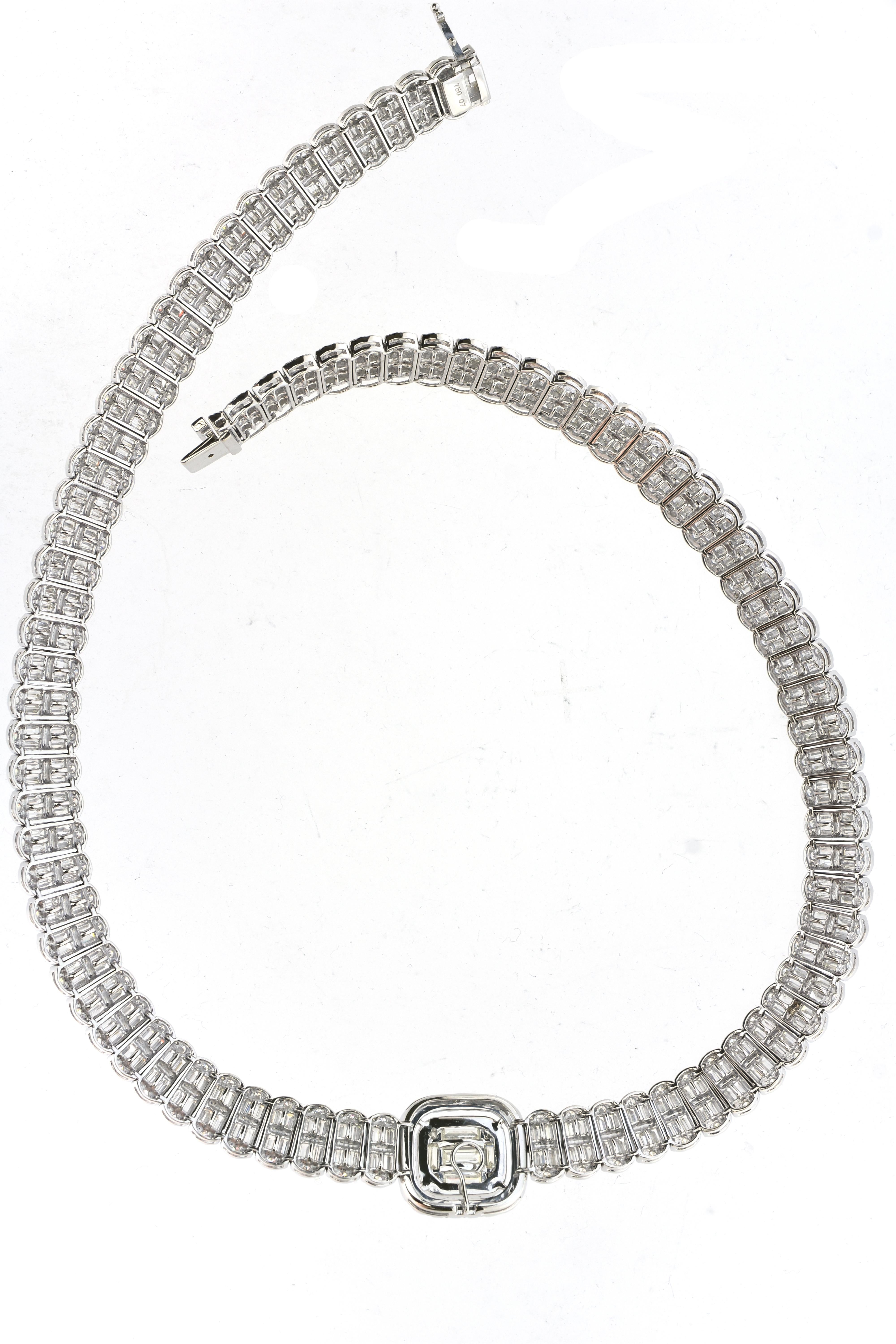 Women's or Men's 30.68 Carat Baguette Diamond Necklace