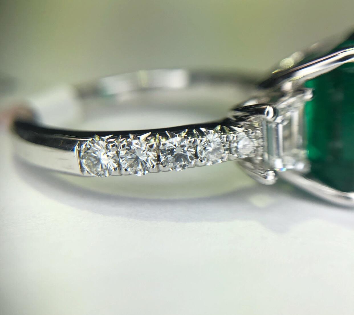 Emerald Cut 3.06Carat Emerald Ring (AGL) with 0.96 CTW of Trapezoid Step Cut Diamonds in 18K