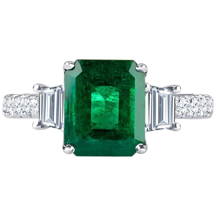 3.06Carat Emerald Ring (AGL) with 0.96 CTW of Trapezoid Step Cut Diamonds in 18K