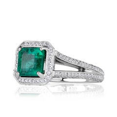 3.06ct Emerald Cut Green Emerald Engagement Ring