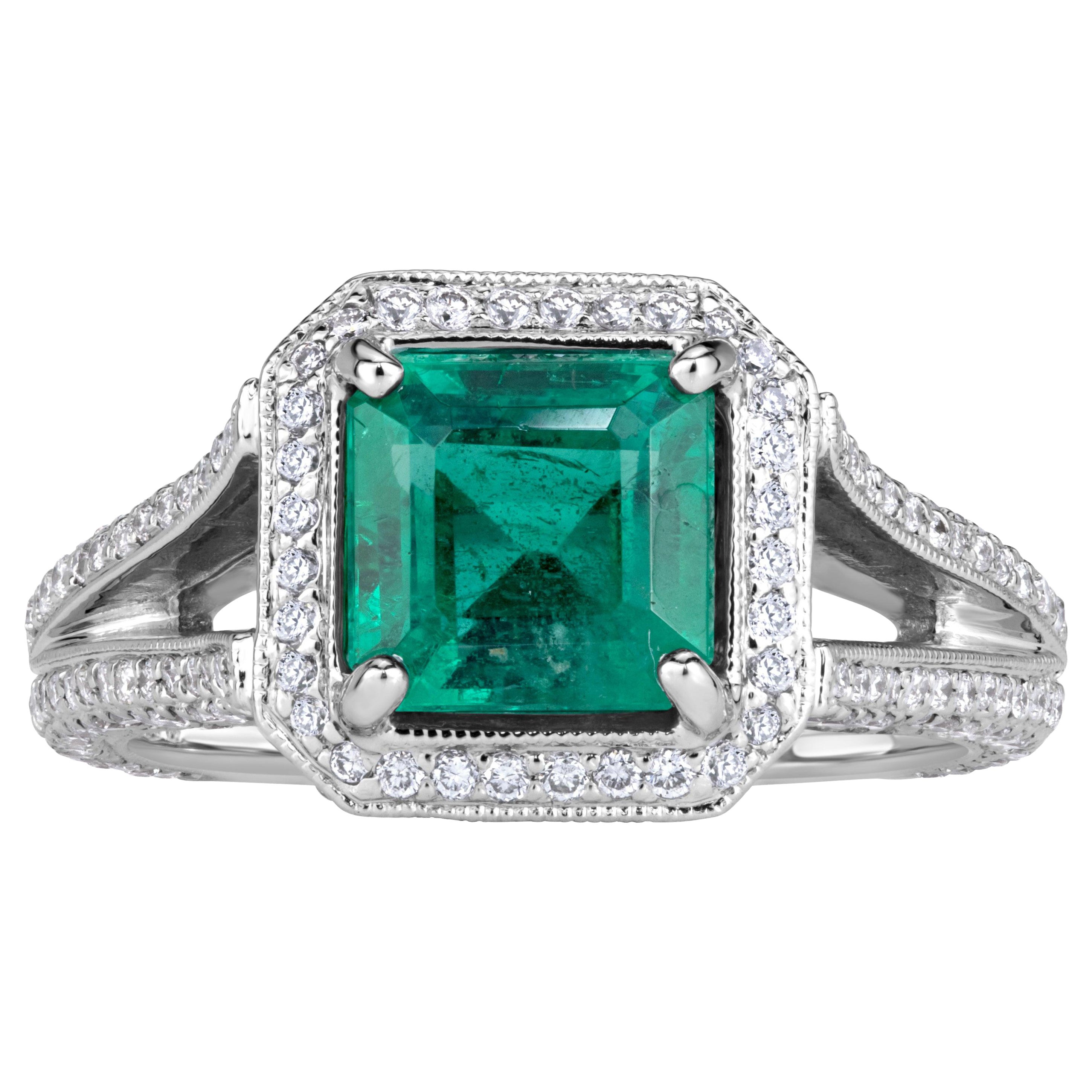 3.06ct Emerald Cut Green Emerald Engagement Ring
