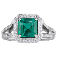 3.06ct Emerald Cut Green Emerald Engagement Ring
