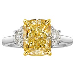 3.06ct GIA Fancy Yellow Elongated Cushion Diamond Ring