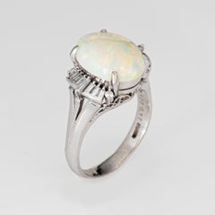 3.06ct Natural Opal Ring Diamond Estate Platinum Sz 7.25 Estate Fine Jewelry