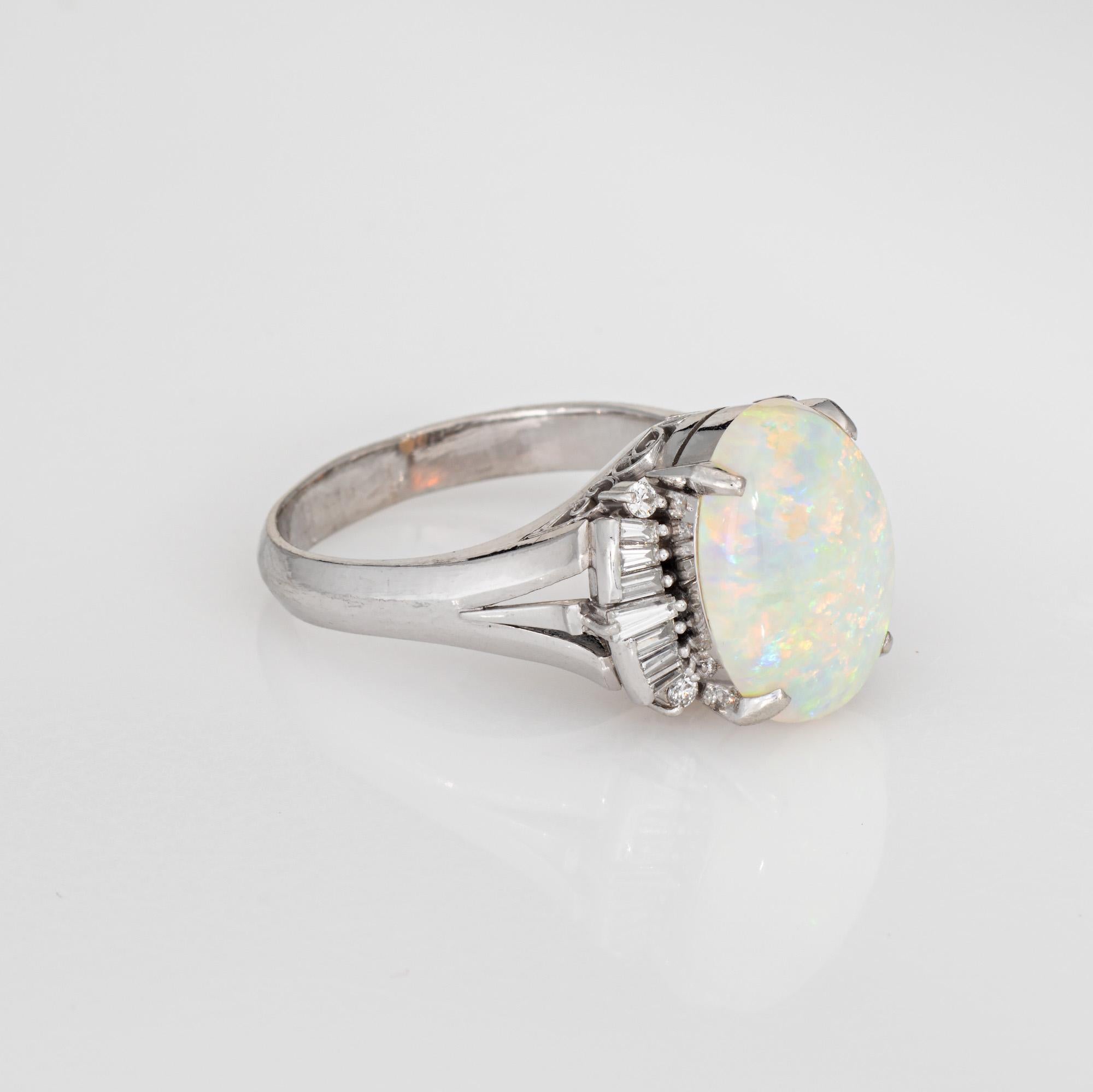 Contemporary 3.06ct Natural Opal Ring Diamond Estate Platinum Sz 7.25 Estate Fine Jewelry