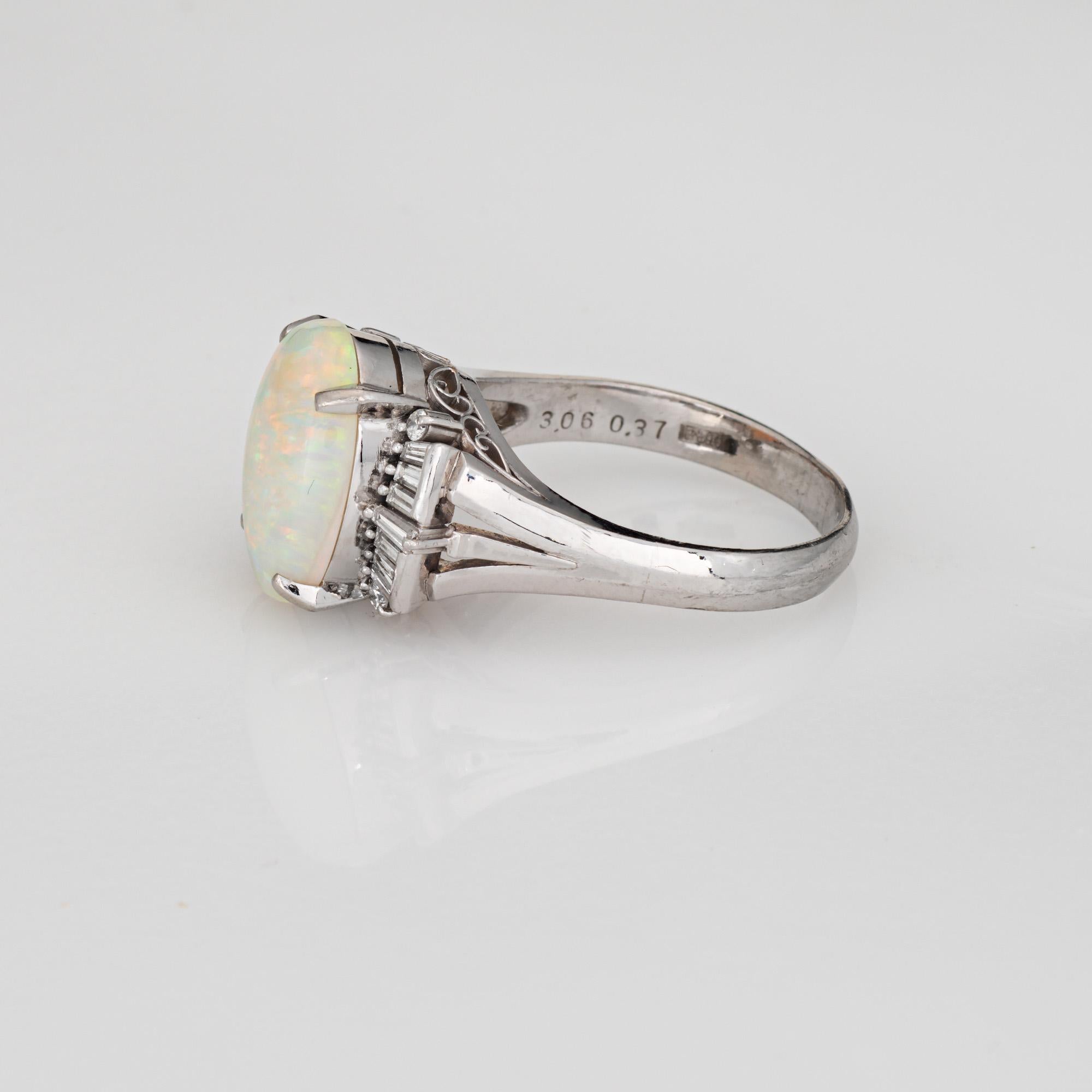 Cabochon 3.06ct Natural Opal Ring Diamond Estate Platinum Sz 7.25 Estate Fine Jewelry