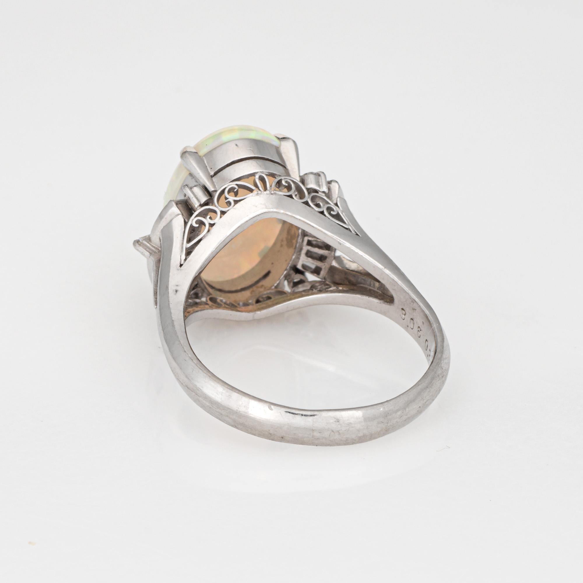 3.06ct Natural Opal Ring Diamond Estate Platinum Sz 7.25 Estate Fine Jewelry In Good Condition In Torrance, CA