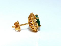 3.06 Carat Natural Oval Emerald Diamonds Cluster Stud Earrings 14 Karat
