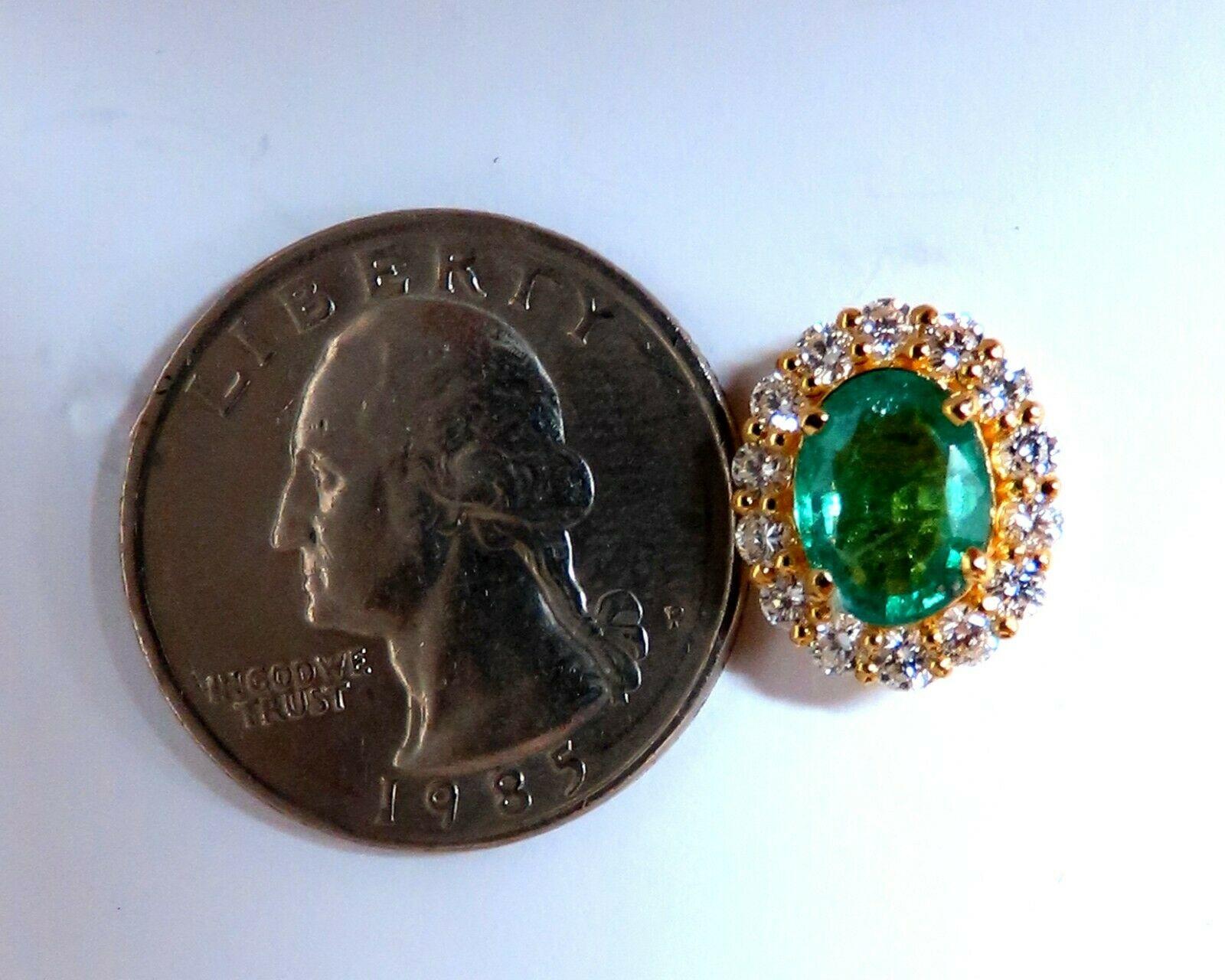Oval Cut 3.06 Carat Natural Oval Emerald Diamonds Cluster Stud Earrings 14 Karat