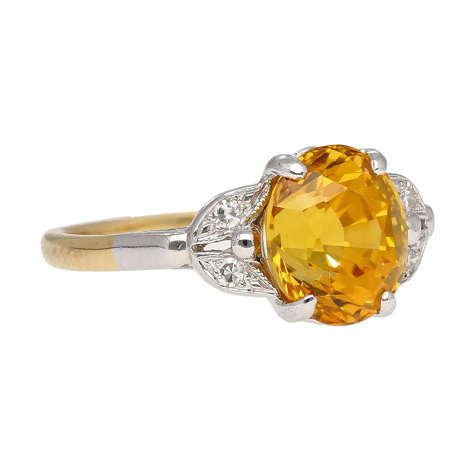 Modern 3.06 Ct Oval Yellow Sapphire with Diamonds Sides Ring in Platinum and 14k Gold For Sale