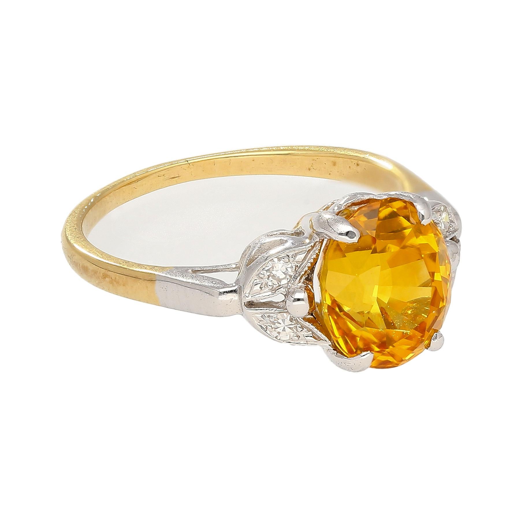 Oval Cut 3.06 Ct Oval Yellow Sapphire with Diamonds Sides Ring in Platinum and 14k Gold For Sale