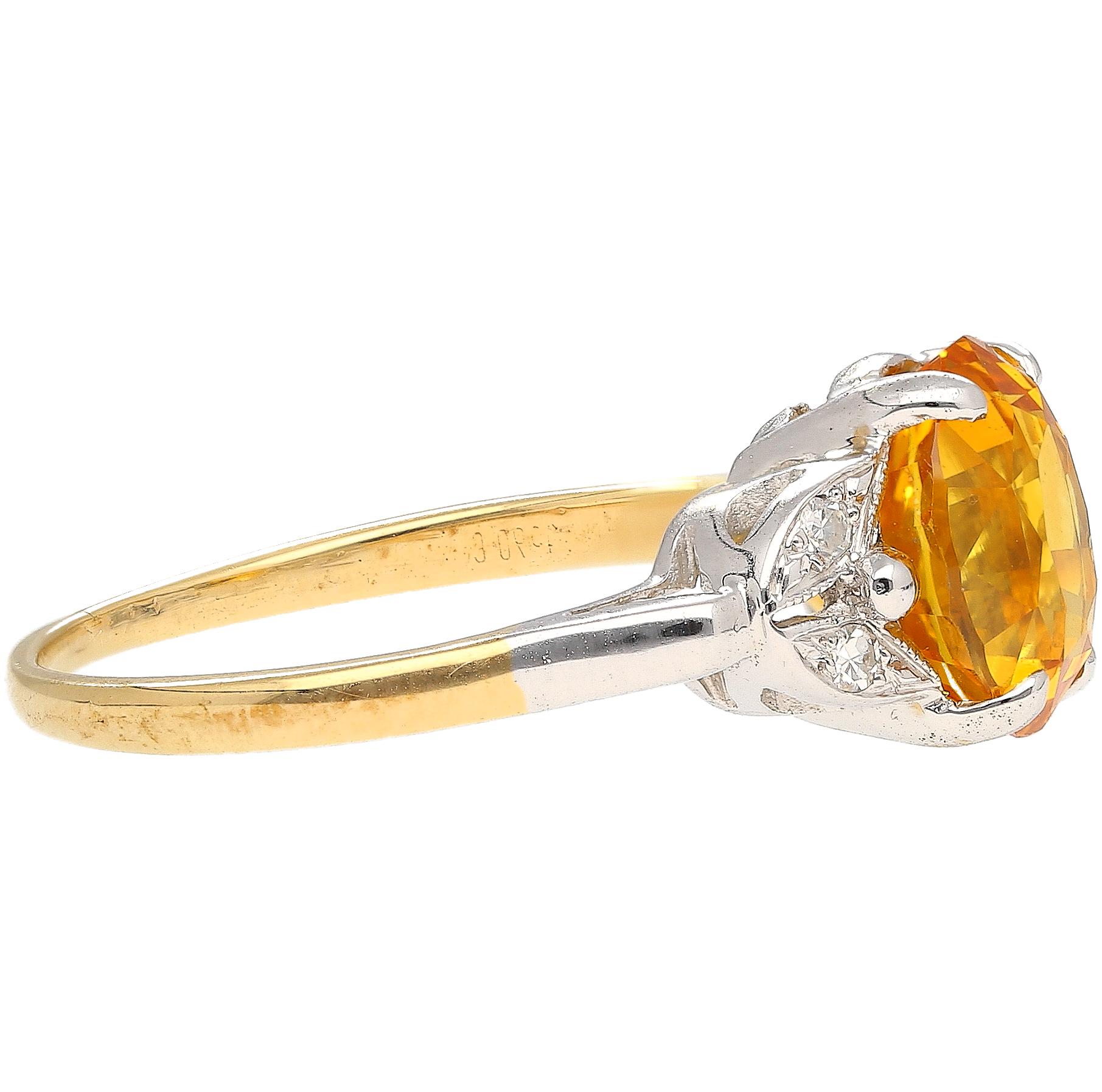 Women's 3.06 Ct Oval Yellow Sapphire with Diamonds Sides Ring in Platinum and 14k Gold For Sale