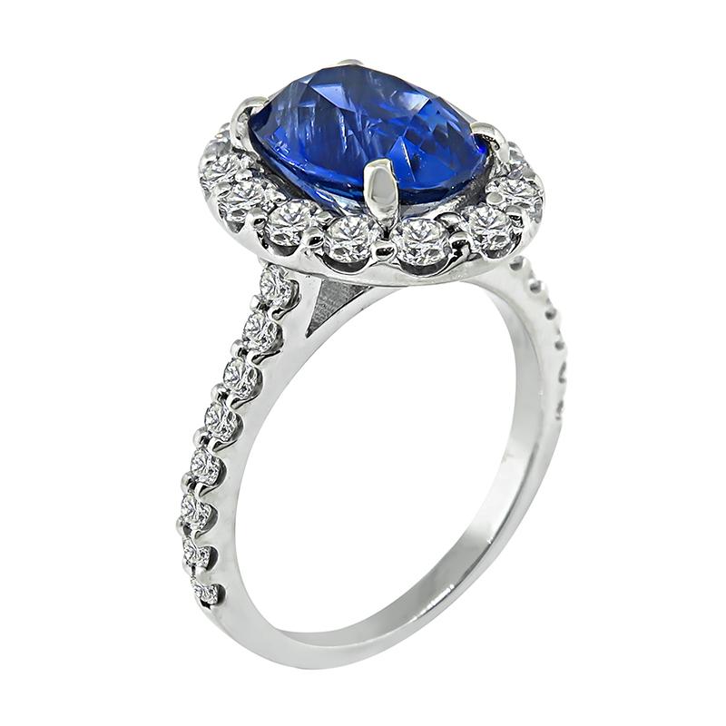 Oval Cut 3.06ct Sapphire 0.90ct Diamond Engagement Ring For Sale