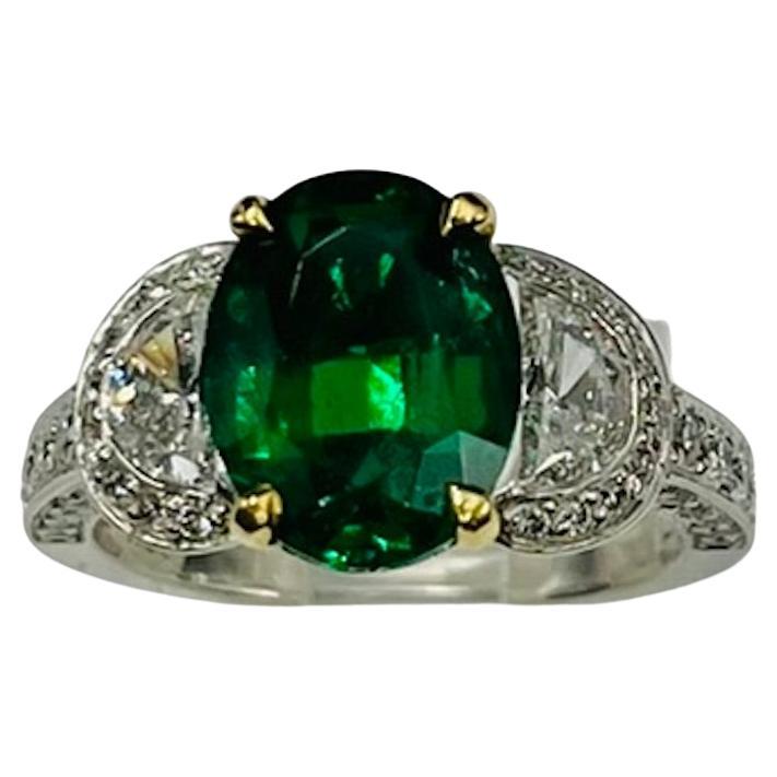 3.06Ct Very Fine Oval Brilliant Zambian Emerald Ring  For Sale