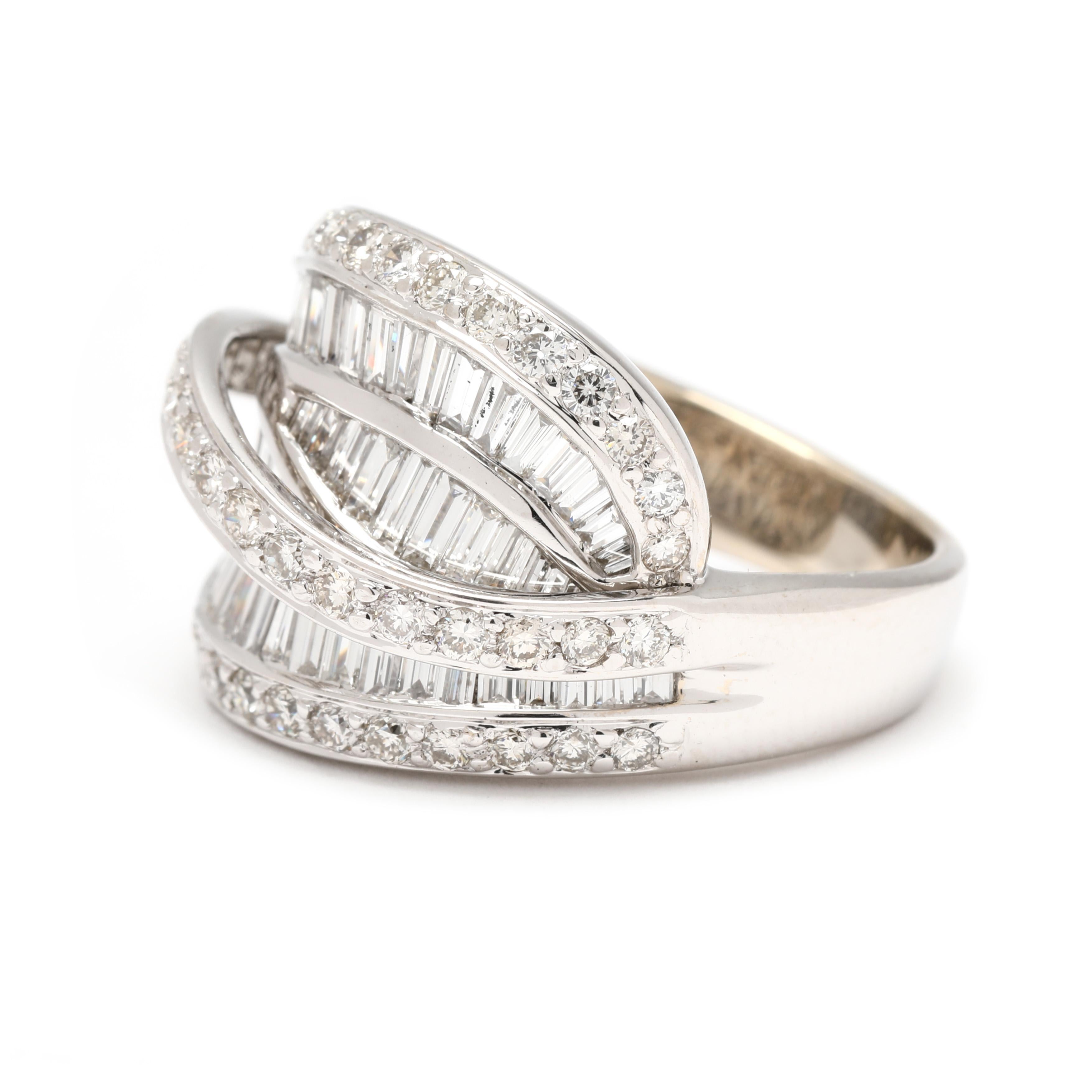 3.06ctw Diamond Twisted Statement Ring, 18k White Gold, Ring Size 8 In Good Condition For Sale In McLeansville, NC