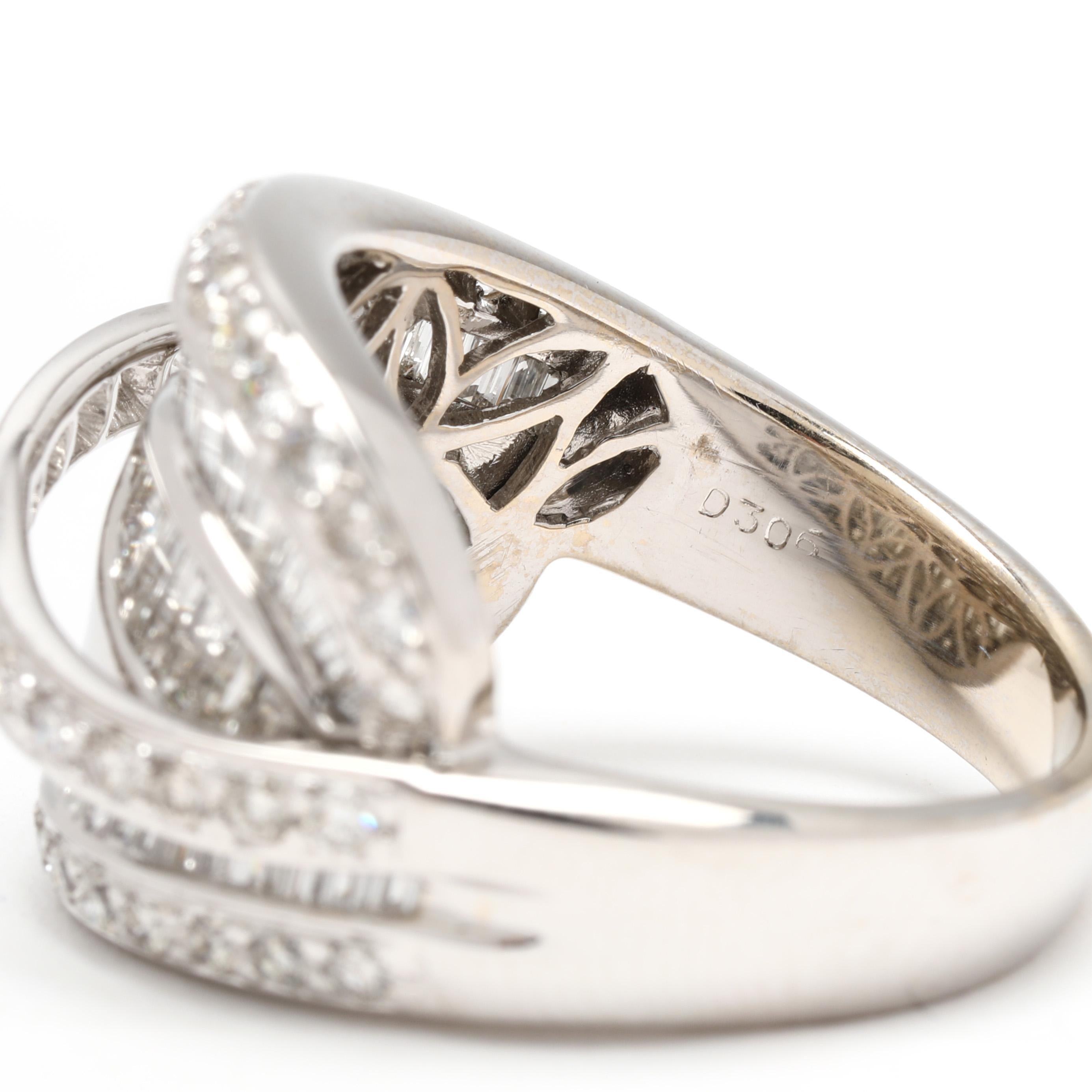 3.06ctw Diamond Twisted Statement Ring, 18k White Gold, Ring Size 8 For Sale 1