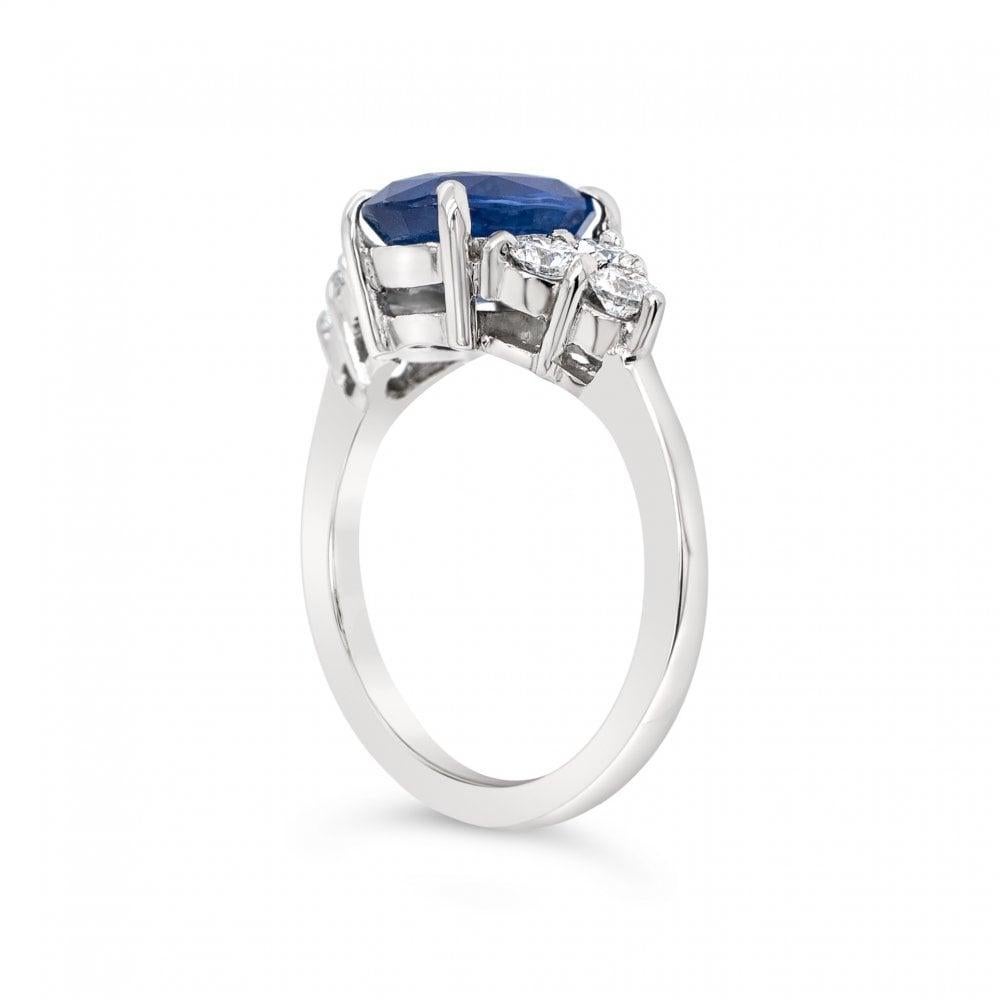 Women's 3.07 Carat Certified Blue Mixed-Cut Sapphire & 0.60 Carat Diamond Platinum Ring