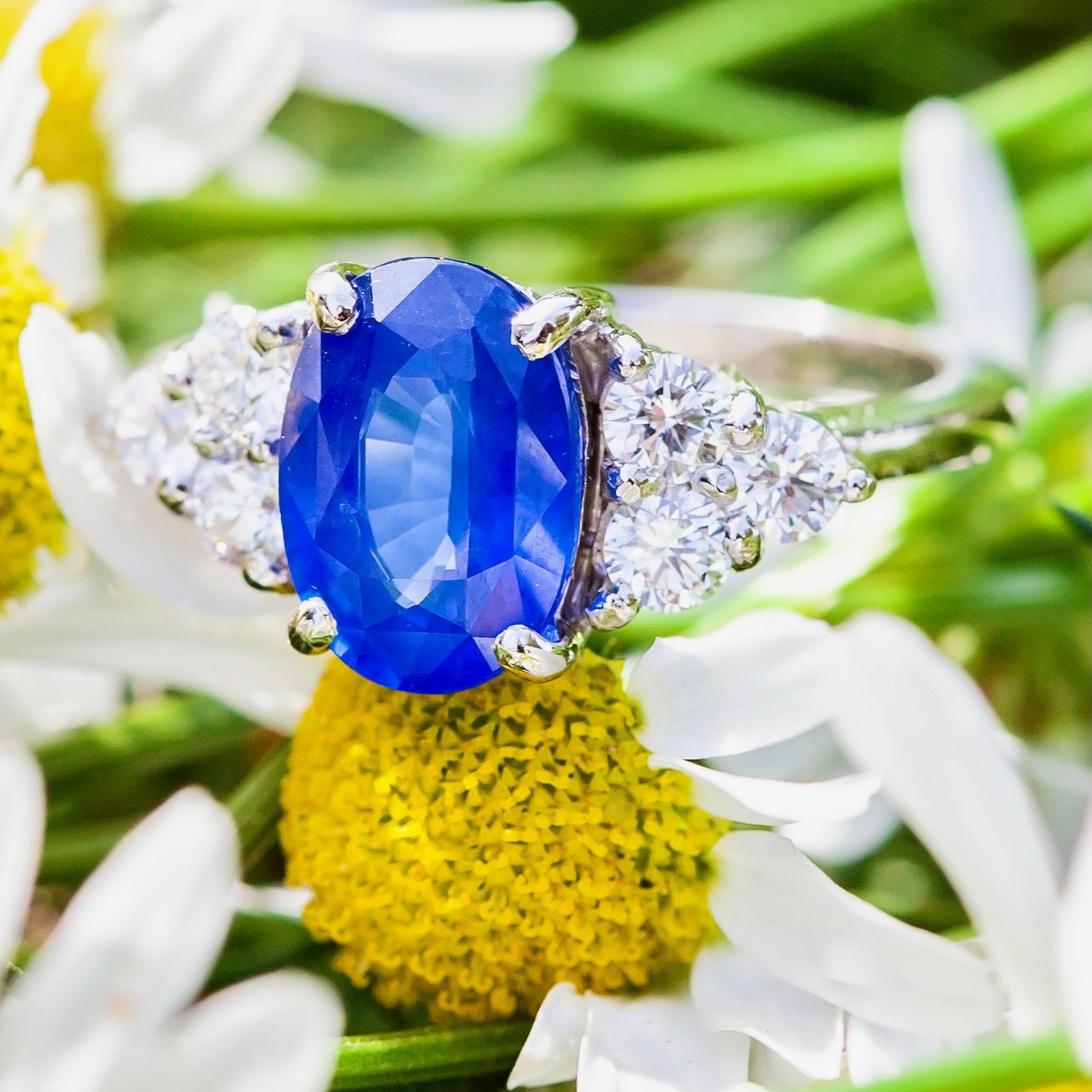 3.07 Carat Certified Blue Mixed-Cut Sapphire & 0.60 Carat Diamond Platinum Ring
