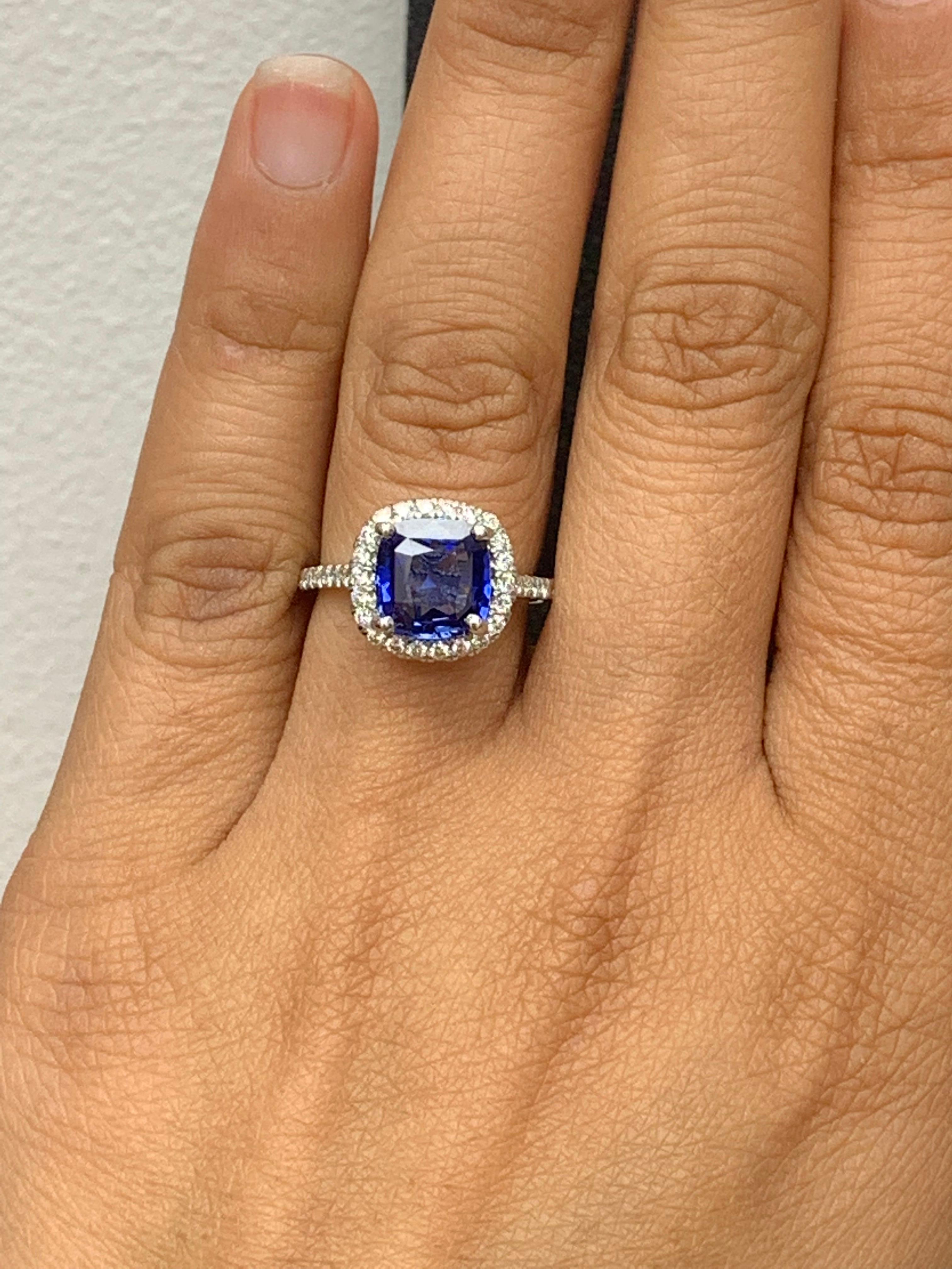 3.07 Carat Cushion Cut Sapphire and Diamond Halo Ring in Platinum For Sale 7