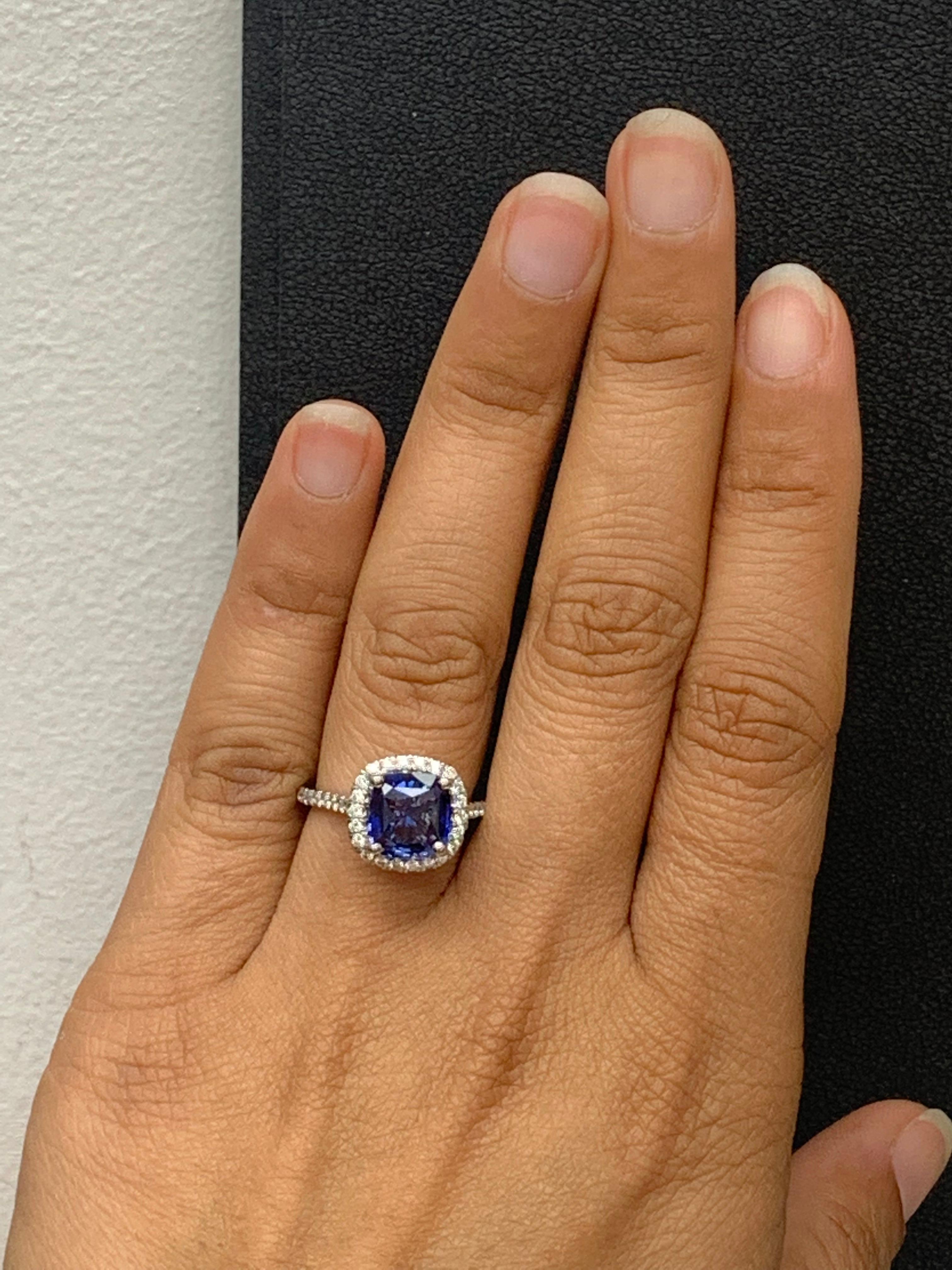 3.07 Carat Cushion Cut Sapphire and Diamond Halo Ring in Platinum For Sale 8