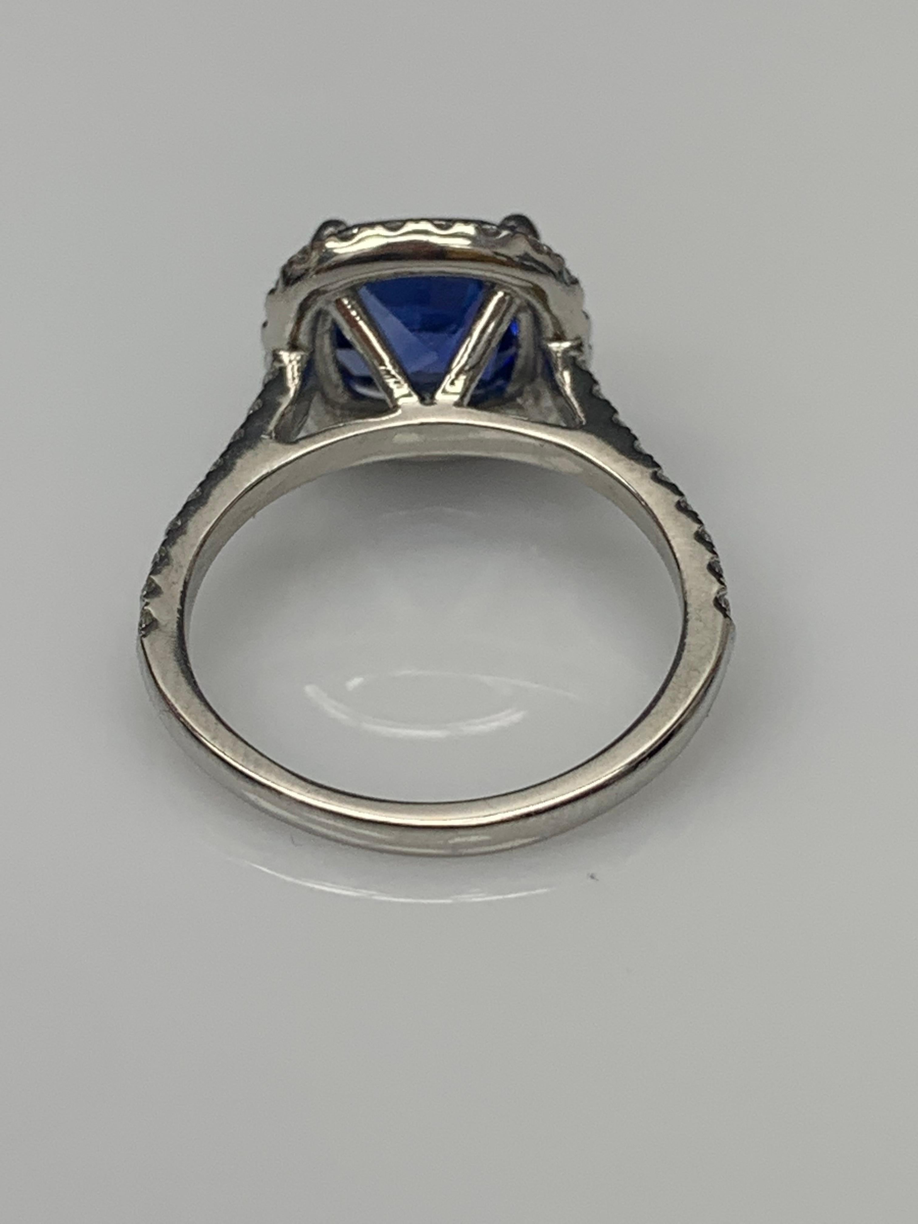 3.07 Carat Cushion Cut Sapphire and Diamond Halo Ring in Platinum For Sale 12