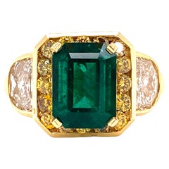 3.07 Carat Emerald Yellow Diamond Bague Cocktail en or jaune 18 carats AGL Cert