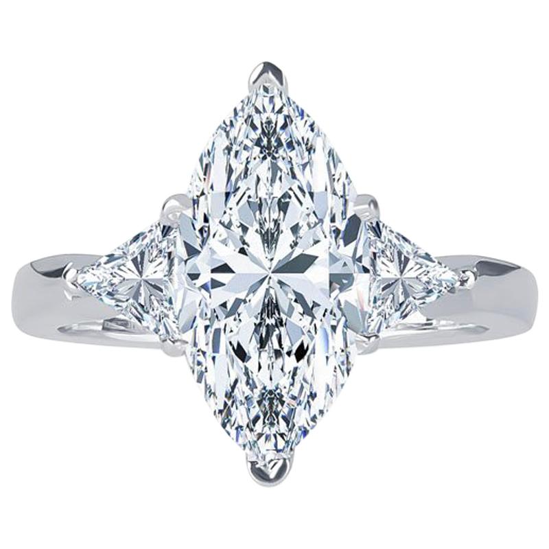 3.07 Carat Marquise Diamond FVVS2 (GIA) HPHT Color, 0.53ct Diamonds, 14kw Ring