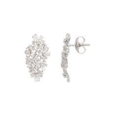 3.07 Carat Mixed Cut Diamond Abstract Cluster Stud Earrings in 18K White Gold