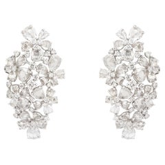 3.07 Carat Mixed Cut Diamond Abstract Cluster Stud Earrings in 18K White Gold