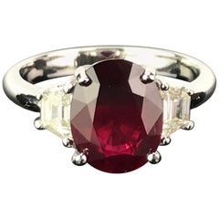 3.07 Carat Mozambique Ruby and Diamond Three-Stone Engagement Ring