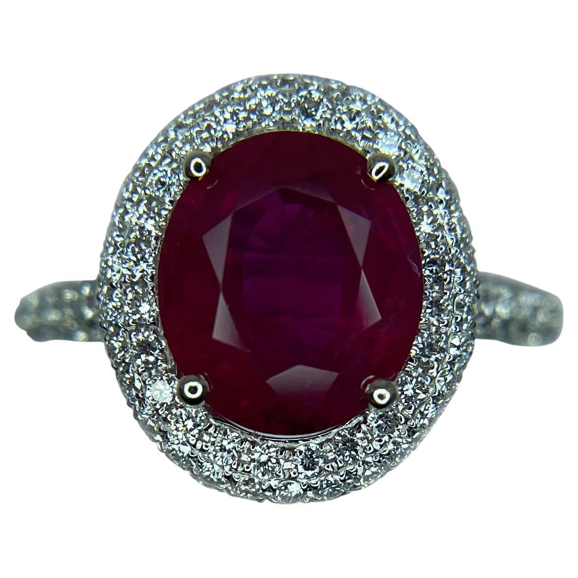 Bague en or blanc 18 carats avec diamants et rubis de 3,07 carats, sans chaleur en vente