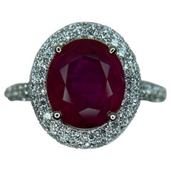 Bague en or blanc 18 carats avec diamants et rubis de 3,07 carats, sans chaleur