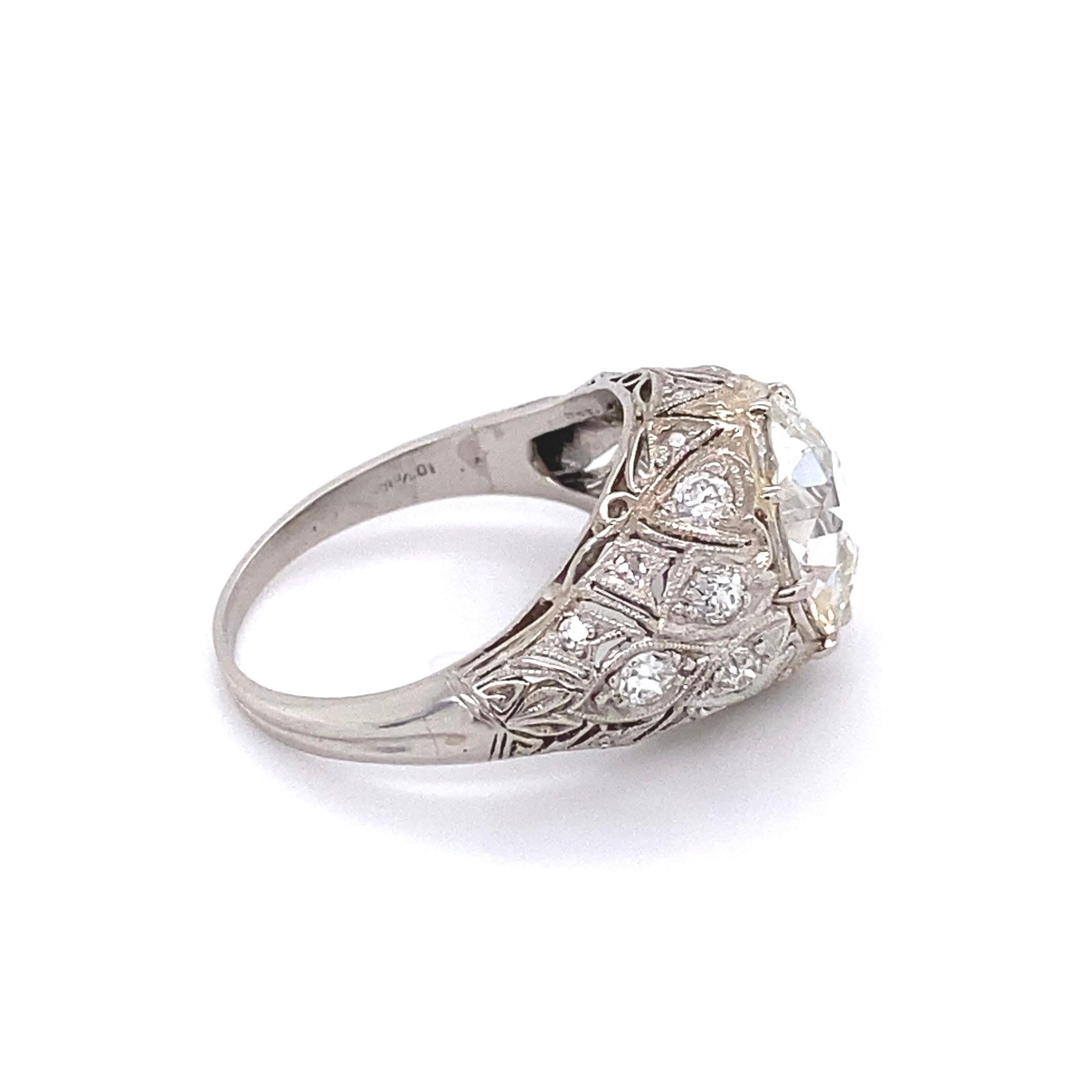 3.07 Carat Old European Cut Diamond Art Deco Platinum Ring Estate Fine ...