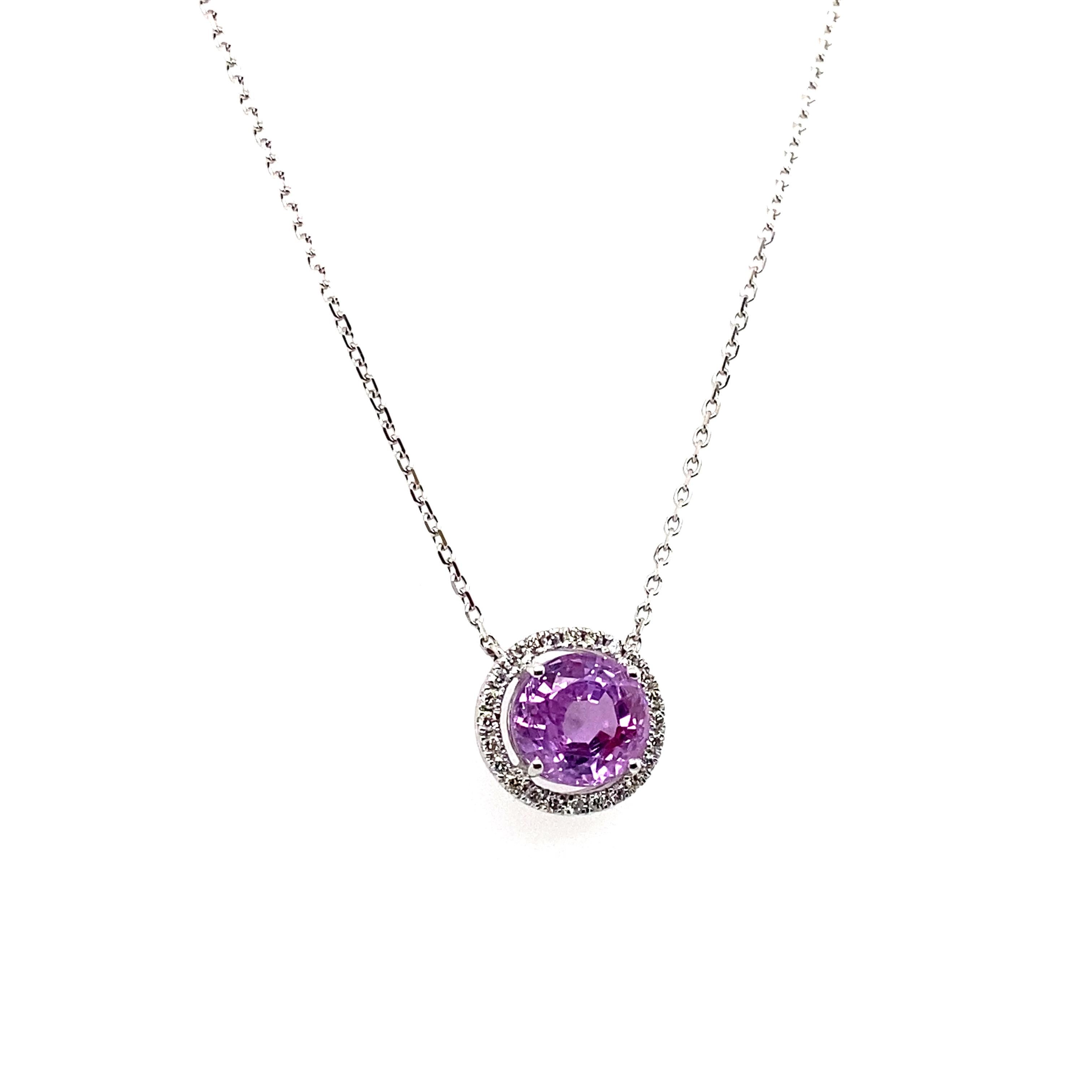 Contemporary 3.07Carat No Heat Purple Sapphire and Diamond Pendant Necklace For Sale