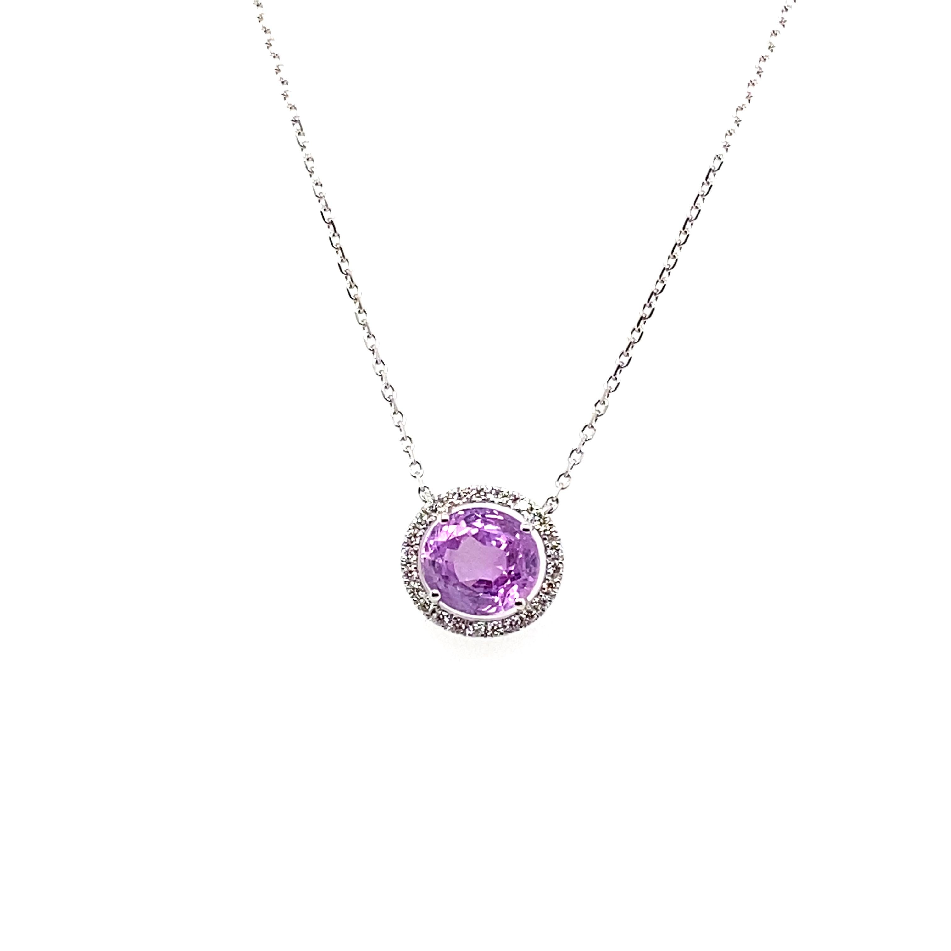 3.07Carat No Heat Purple Sapphire and Diamond Pendant Necklace In New Condition For Sale In Hong Kong, HK