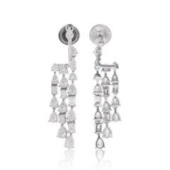 3.07 Carat Pear Emerald Cut Diamond Dangle Earrings 14 Karat White Gold Jewelry