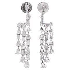 3.07 Carat Pear Emerald Cut Diamond Dangle Earrings 14 Karat White Gold Jewelry