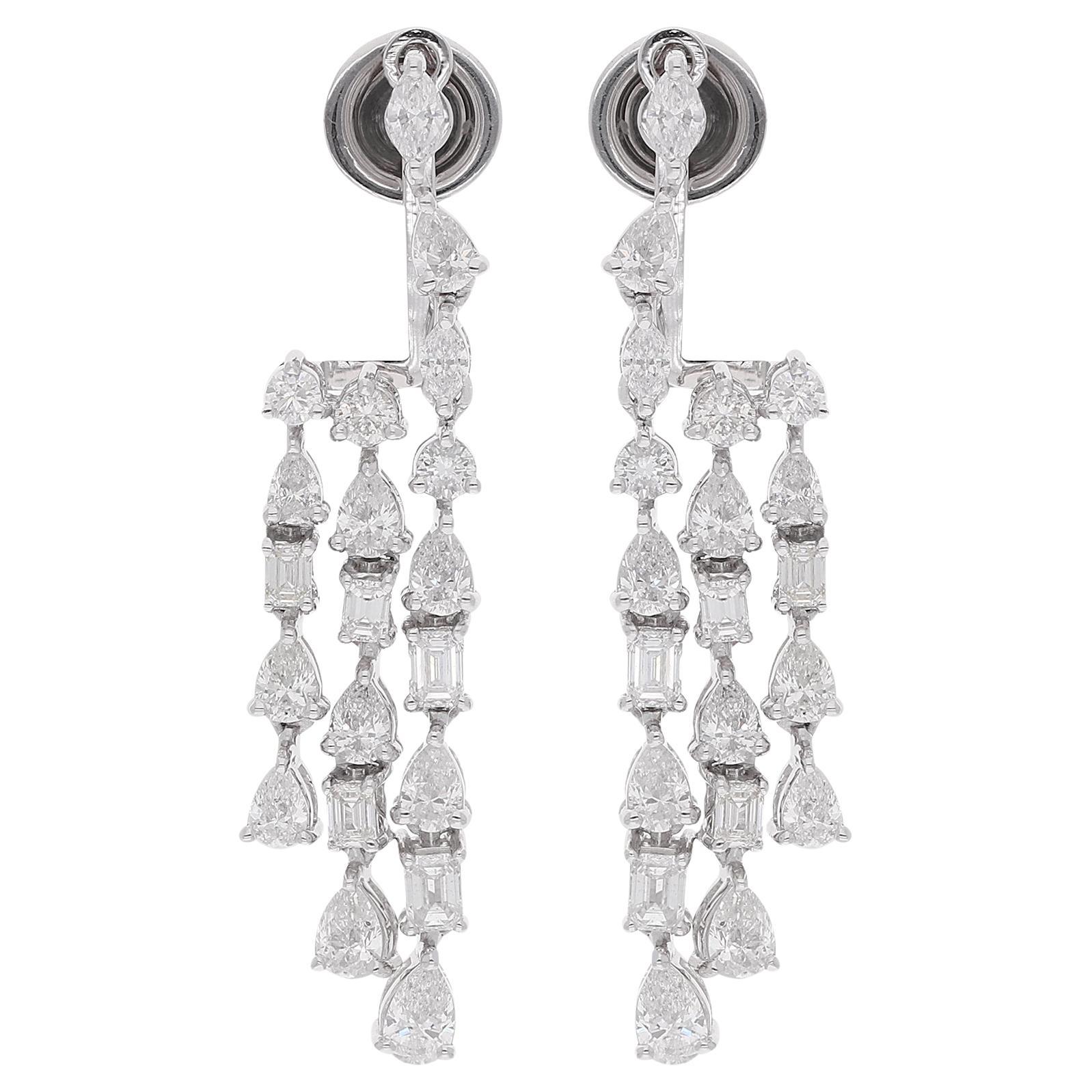 3.07 Carat Pear Emerald Cut Diamond Dangle Earrings 14 Karat White Gold Jewelry For Sale